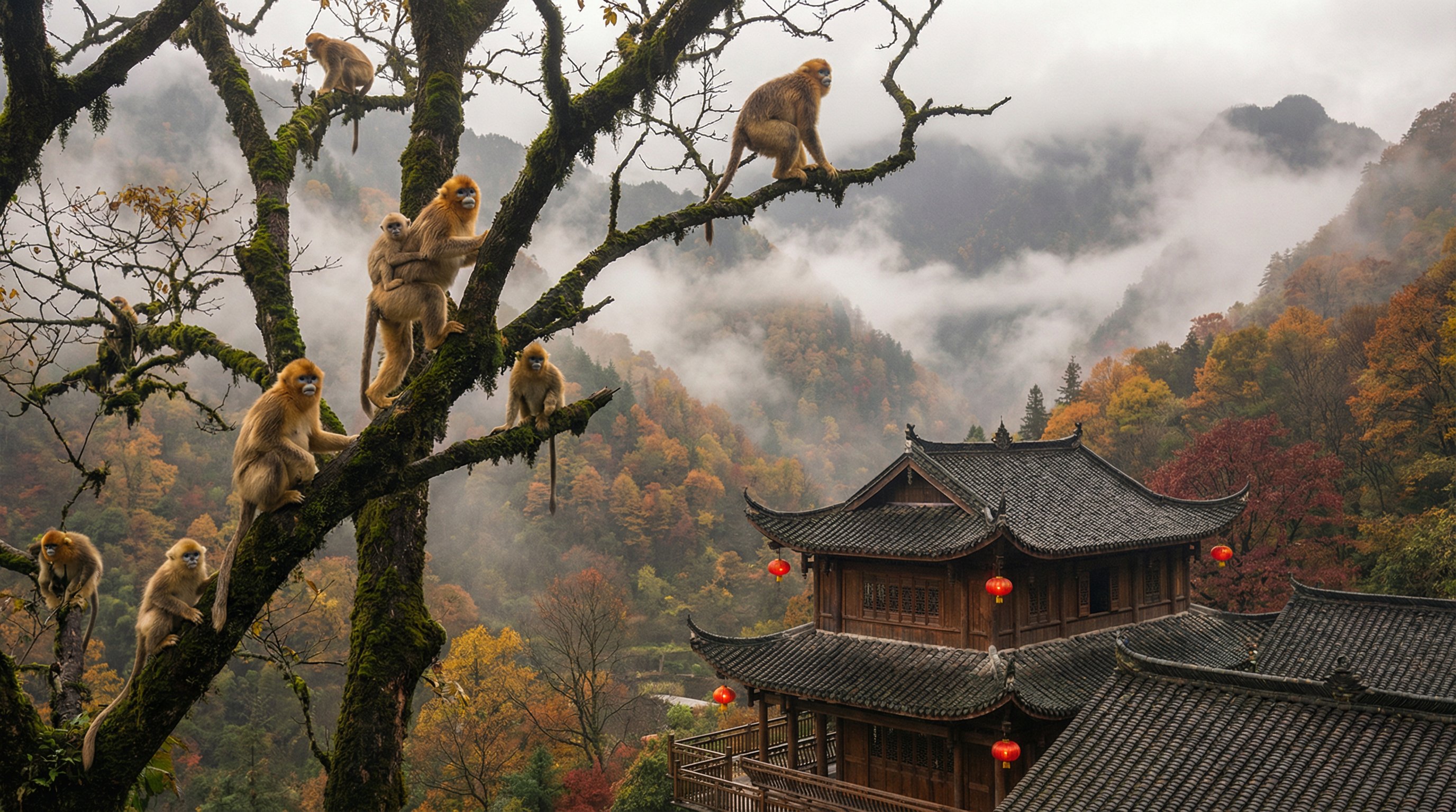 金丝猴林间跳跃 - 灵长类动物视频纪录